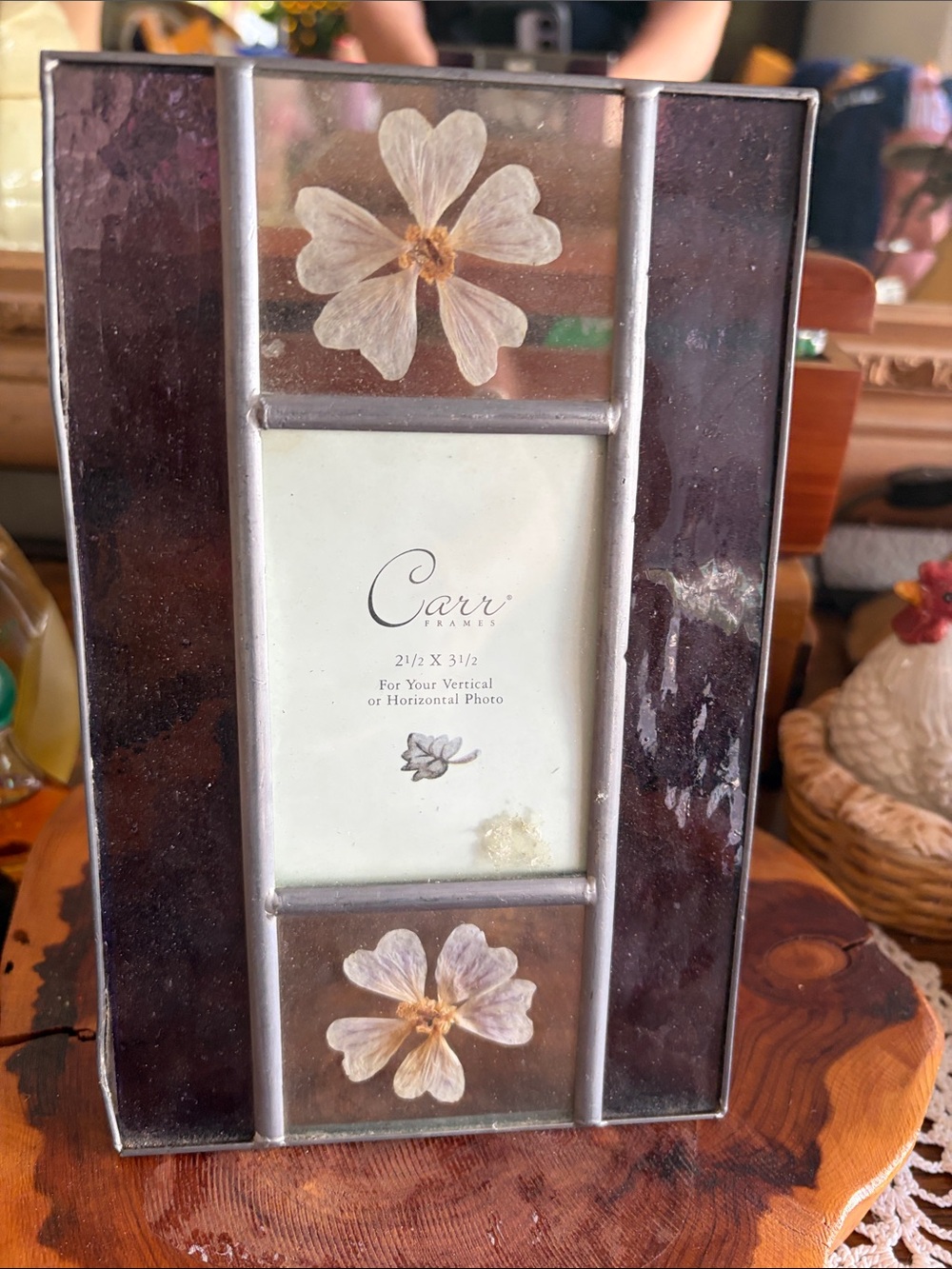 Glass Picture Frame with Purple Floral Accents